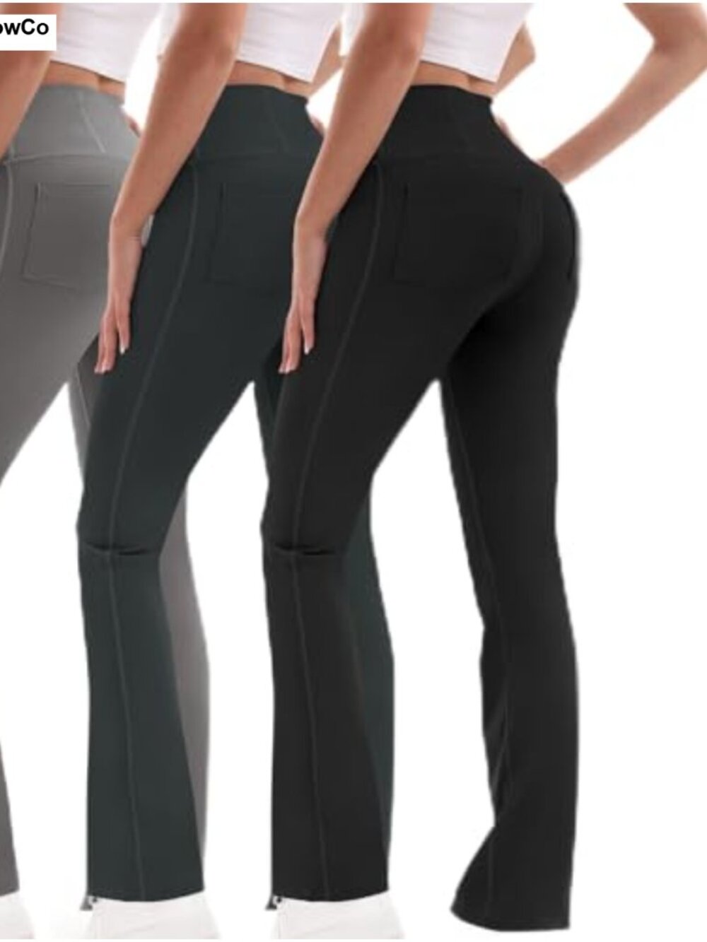 Flare Leggings Women Pockets Crossover High Waist Tummy Control